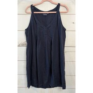 Madison Mathews Navy Blue 100% Linen Pintuck V-Neck Sleeveless Shift Dress Large
